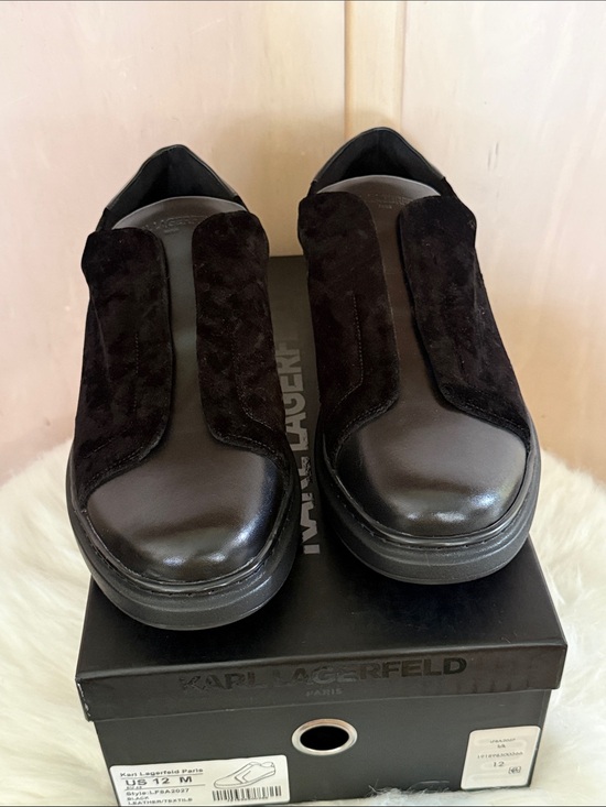 Karl Lagerfeld Paris 12M Black Leather and Velvet Slip-On Loafers Sneakers main image 8